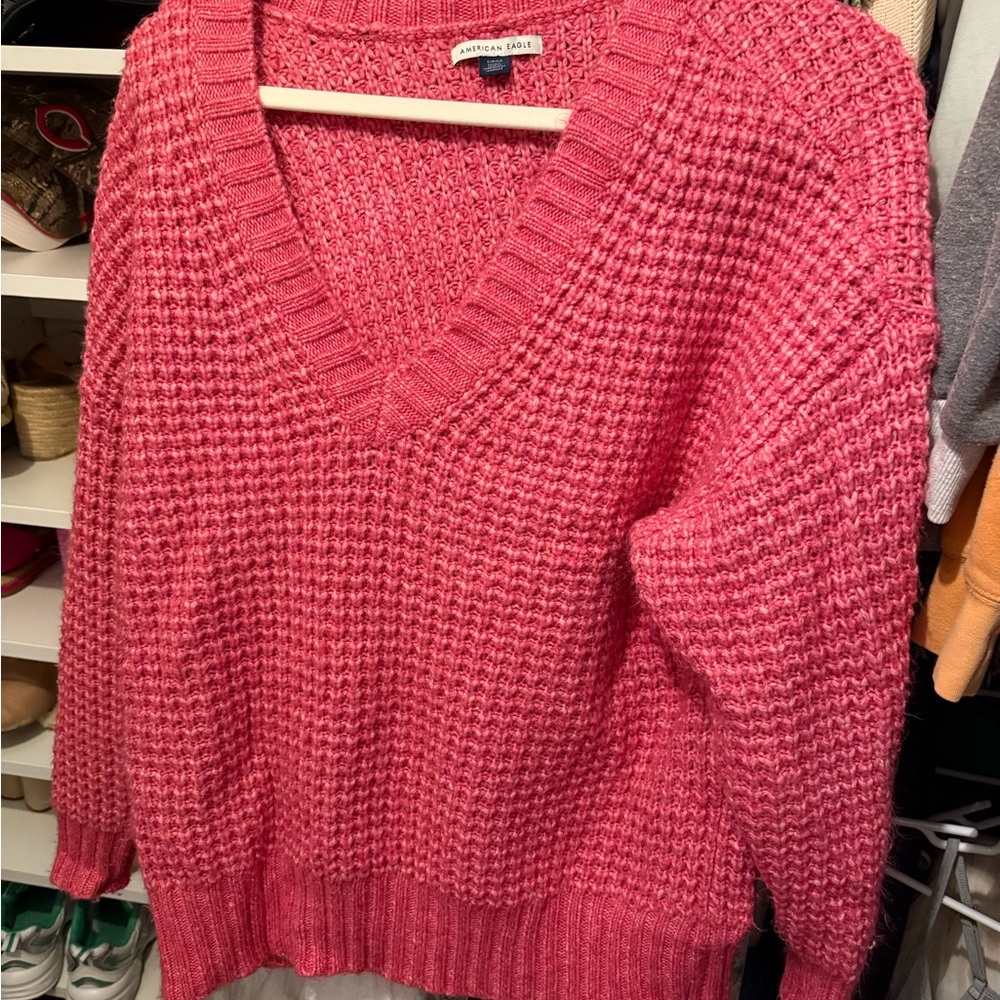 American Eagle Outfitters Vibrant Pink V-Neck Sweater